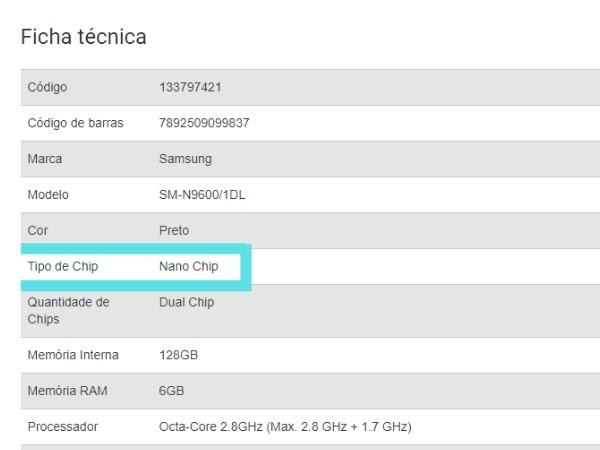 tabela de tipos de chip