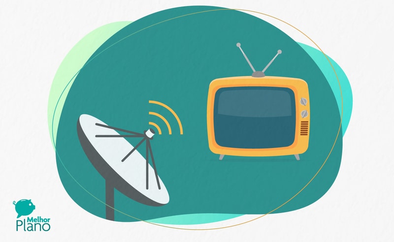 ilustração de uma antena parabólica e de uma tv antiga