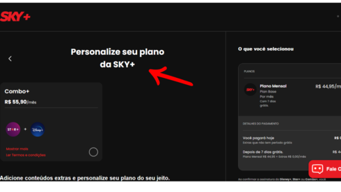print do site da sky+ onde é para personalizar plano