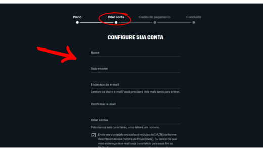 Passo a passo para assistir DAZN - criar conta