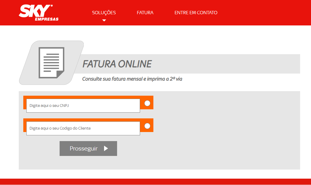 Print do site SKY Empresas na seção de fatura