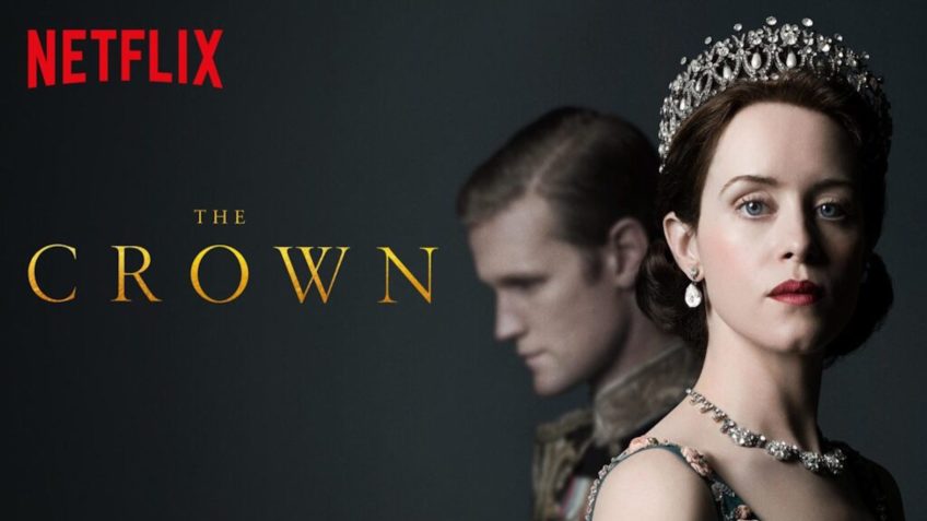 poster da série the crown com os dois personagens principais