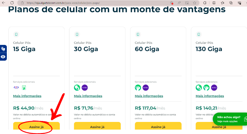 Print da seção de compra Algar Celular