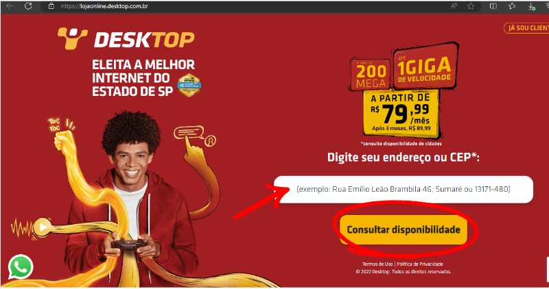 Print do site Desktop na seção de TV
