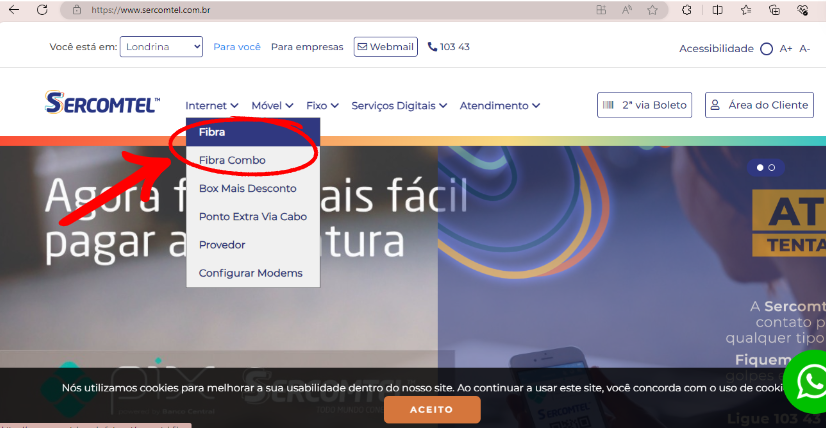 Print do site Sercomtel - Contratar internet