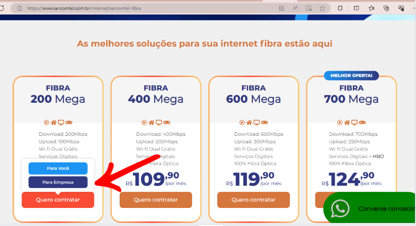 Print do site Sercomtel - Contratar internet -2