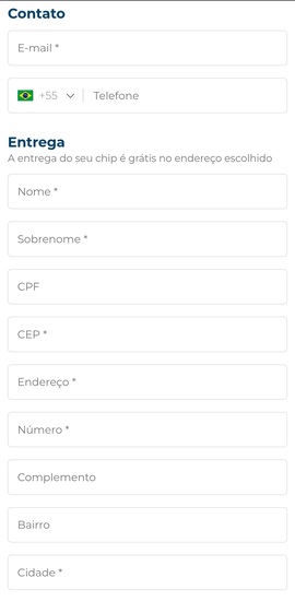 Agora, você deve informar seus dados pessoais, como número de telefone, e-mail e endereço para receber o chip.