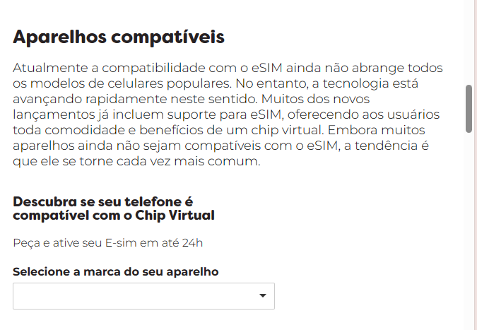 Print do site Correios Celular - saber se o dispositivo é compatível