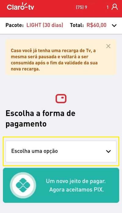 tela de pagamento