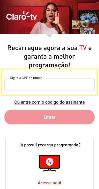 tela para inserir CPF