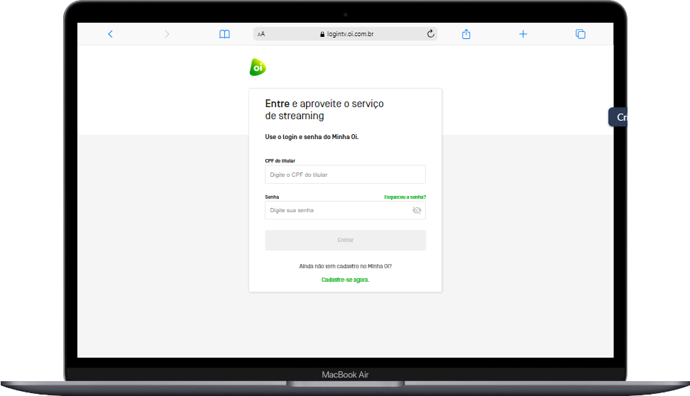Captura de tela da página de login da HBO