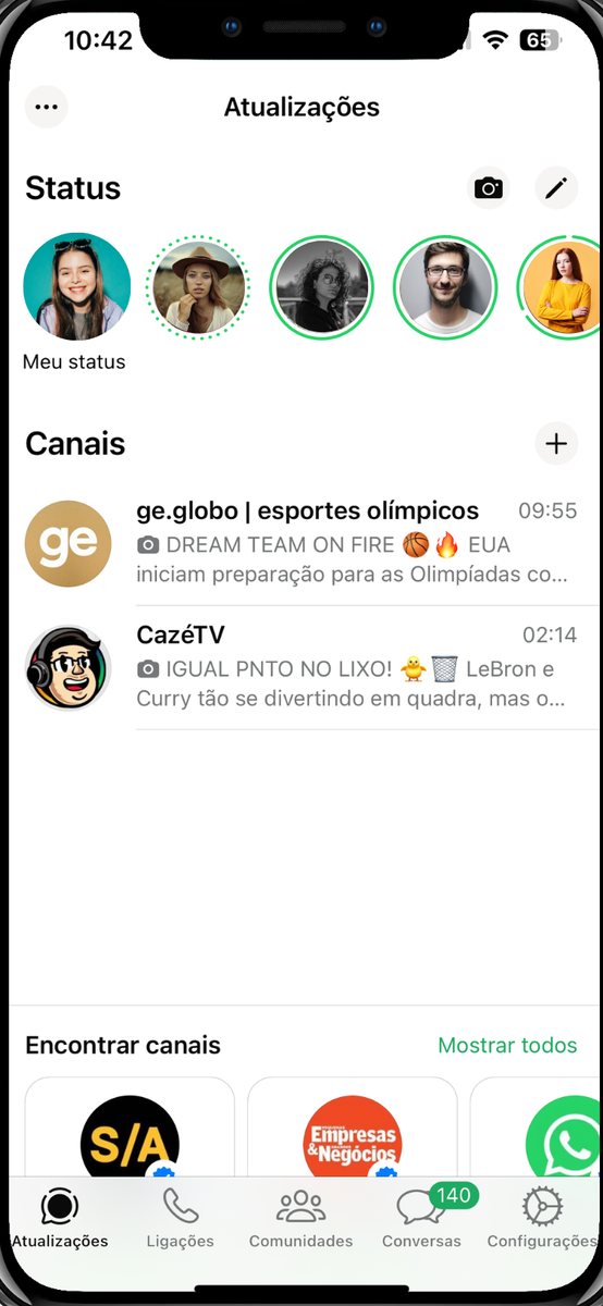 captura de tela dos canais de WhatsApp das Olimpíadas 2024