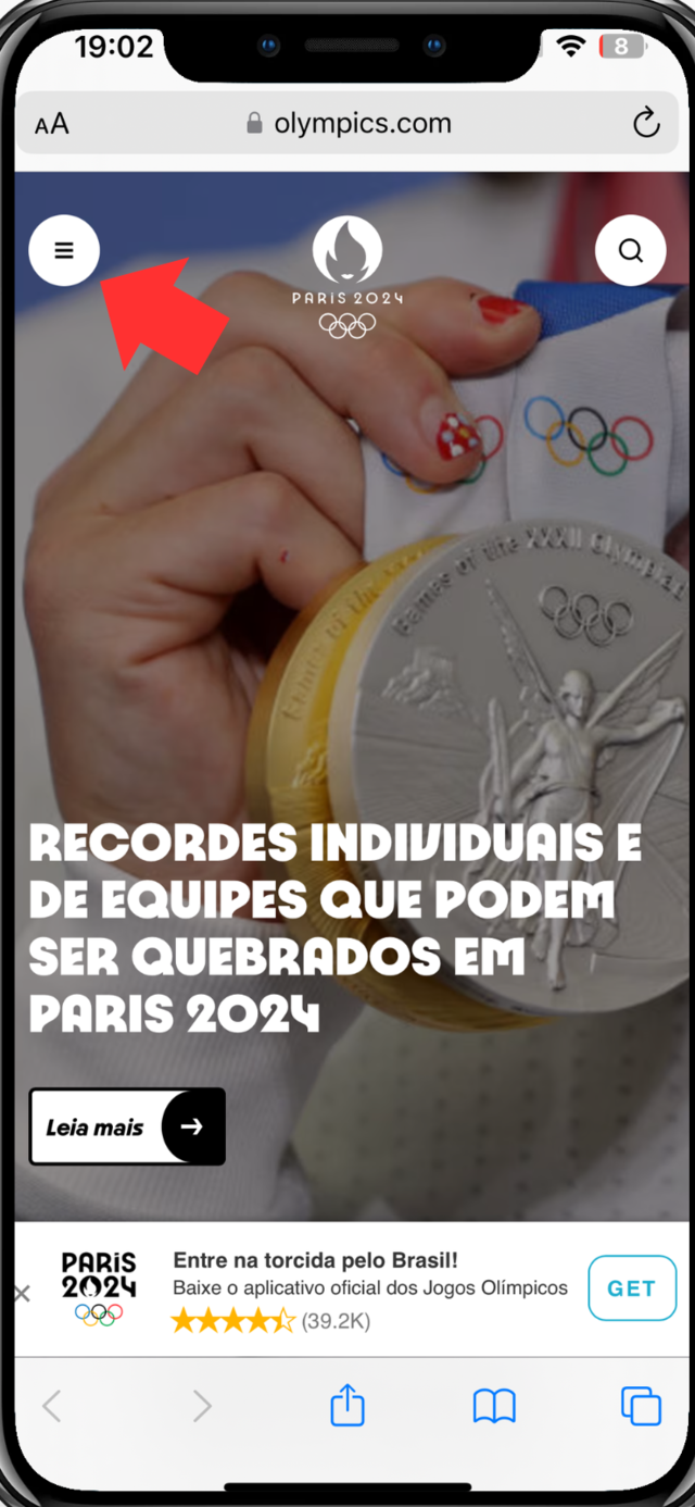 captura de tela site olimpíadas 2024