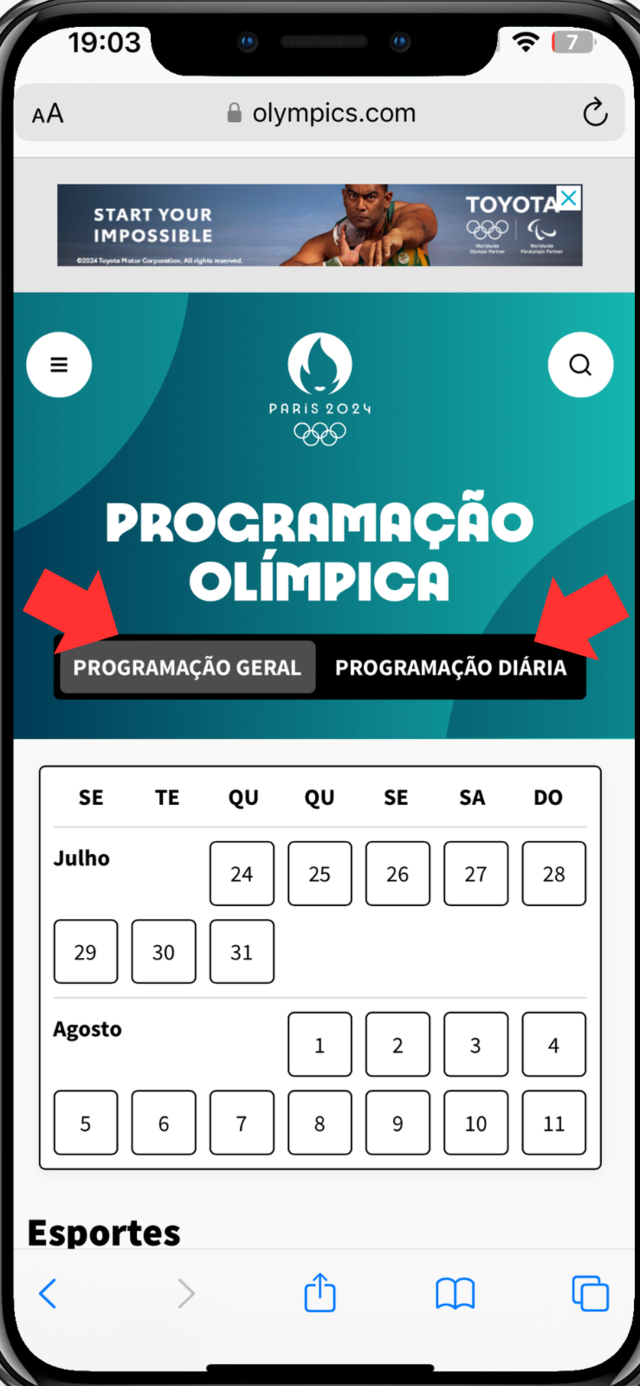 captura de tela site olimpíadas 2024