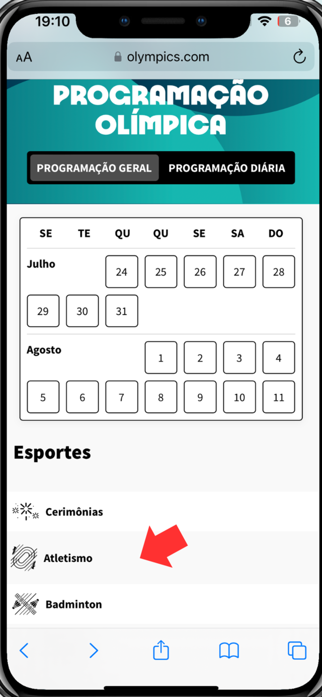 captura de tela site olimpíadas 2024