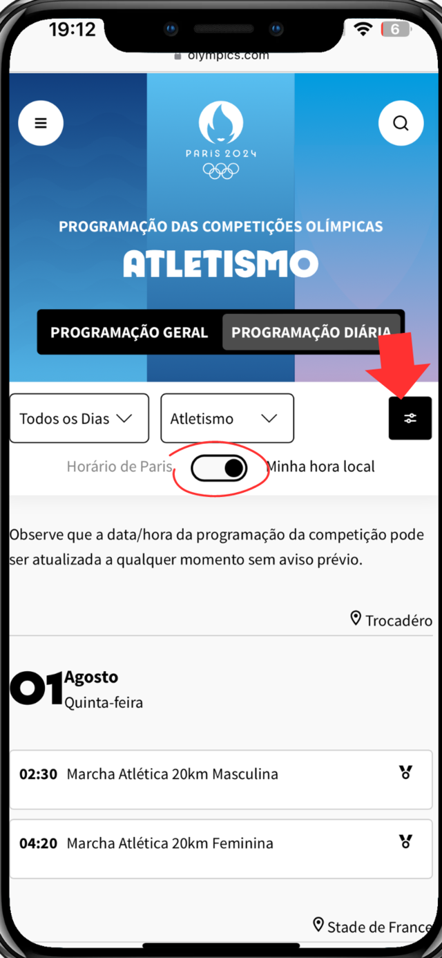 captura de tela site olimpíadas 2024