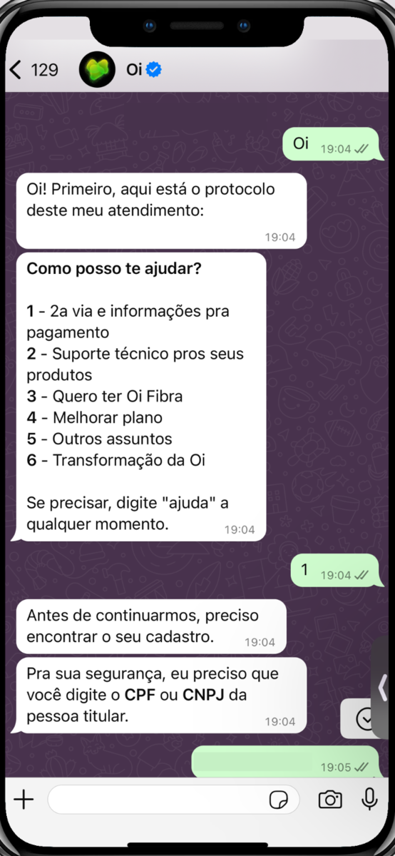 captura de tela do whatsapp oi parte 1
