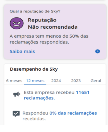 print da página SKY no reclame aqui