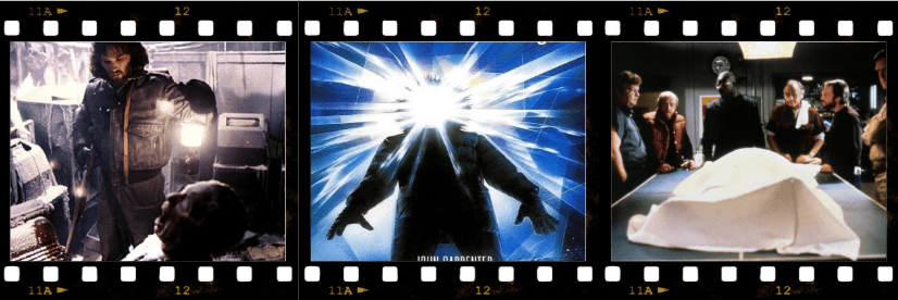 Print de três cenas do filme O Enigma de Outro Mundo