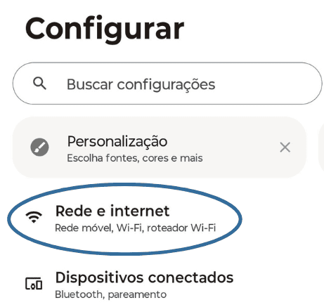 Captura de tela da aba inicial das configurações
