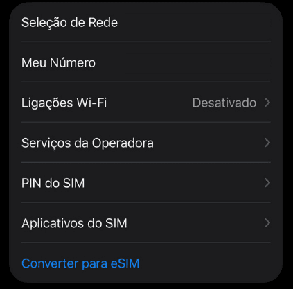 captura de tela com os campos relacionados ao chip