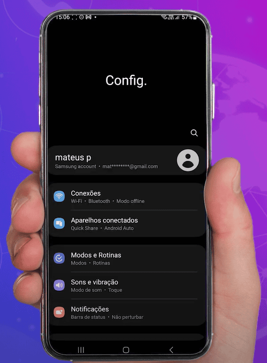 Tela de configurações no sistema Android