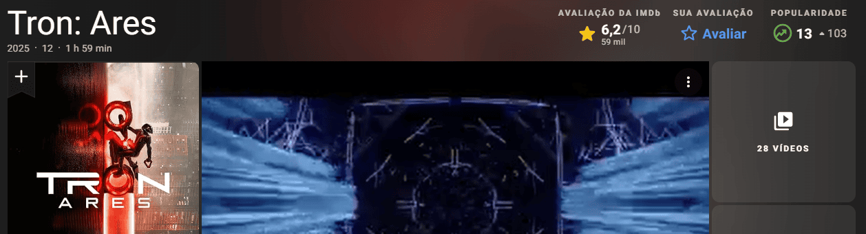 print da avaliação do filme tron:ares no site IMDB