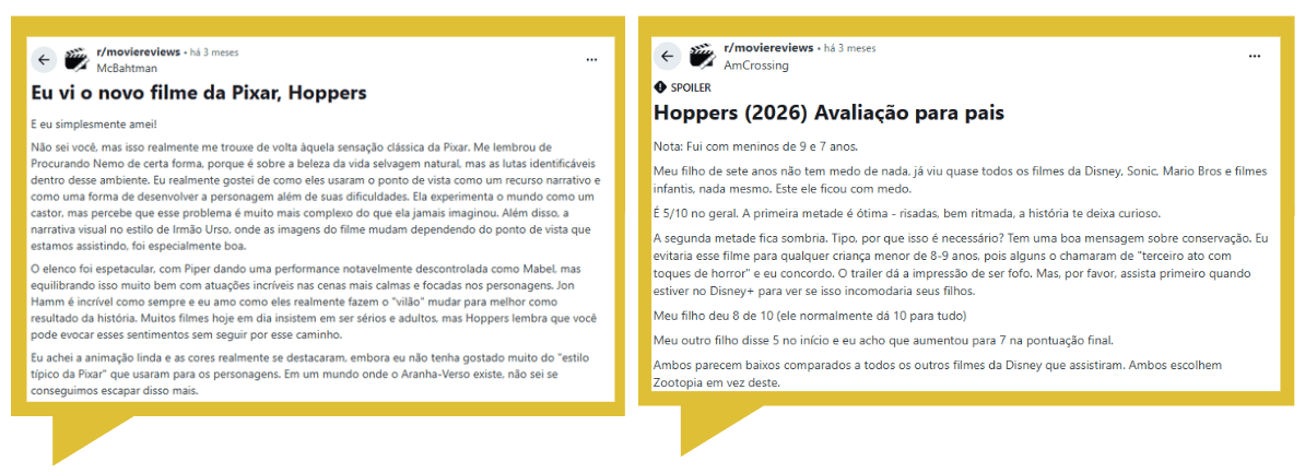 print de relatos de usuários que assistiram hoppers e registraram suas avaliações no reddit