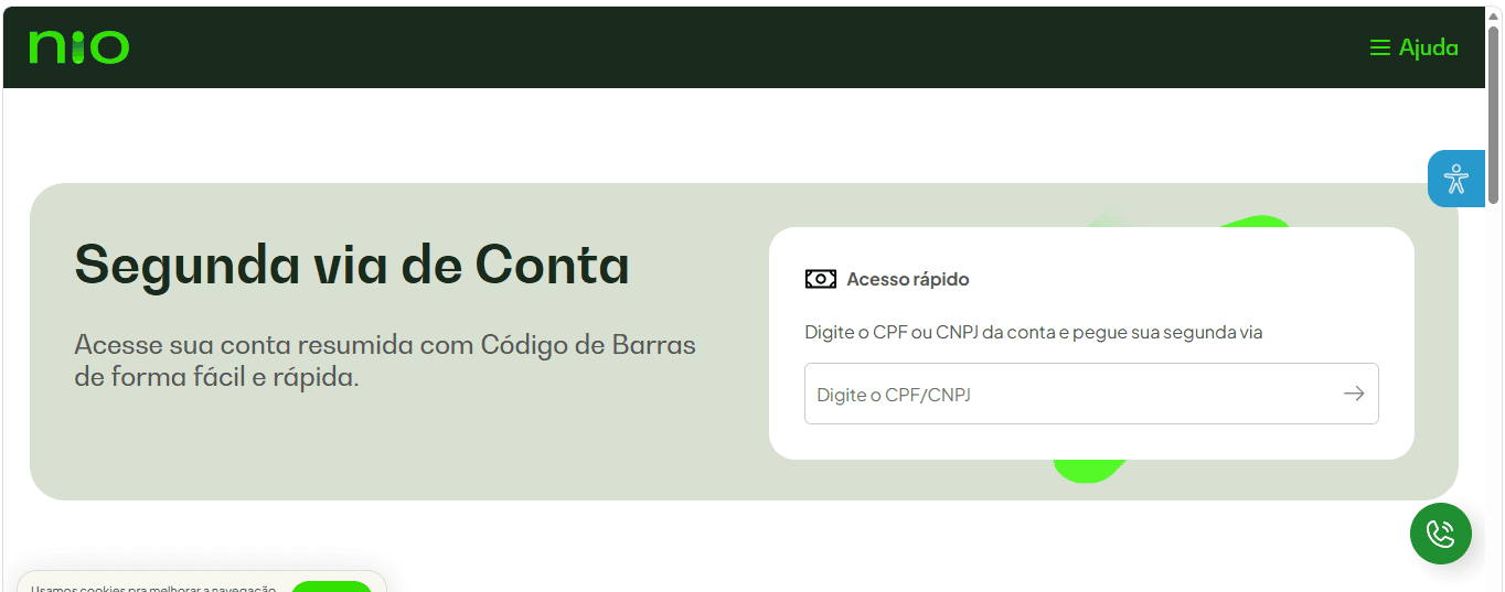 print da seção de segunda via do site oficial nio internet