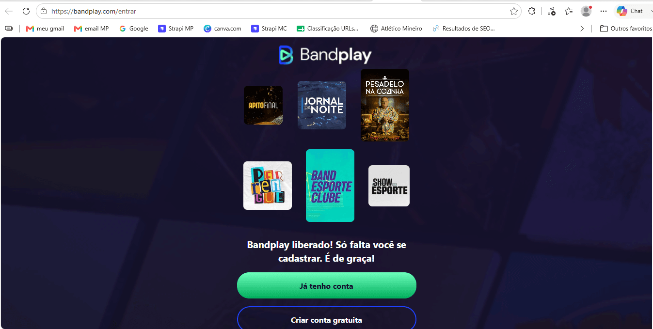 print da tela inicial do app band play 